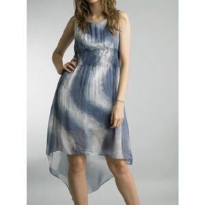 Tempo Paris Blue White Sleeveless High Low Dress Printed Silk Blend Womens Small